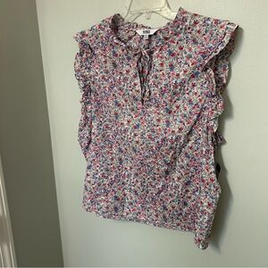 NWT BB Dakota Blue and Pink Floral Ditsy Sleeveless Split Neck Top XXL New